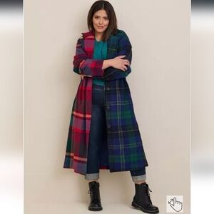 Plaid Multicolor Long Coat Size 4X
